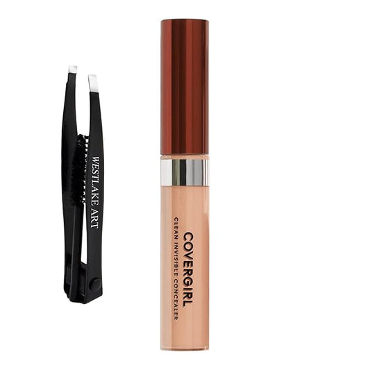 Invisible Lightweight Concealer, 0.32 Oz, Lightweight, Buildable Coverage For Flawless Complexion, Medium Concealer Bundle With Eyebrow Tweezers, Long-Lasting Wear, [Pack Of 1]-Velvo Beauty
