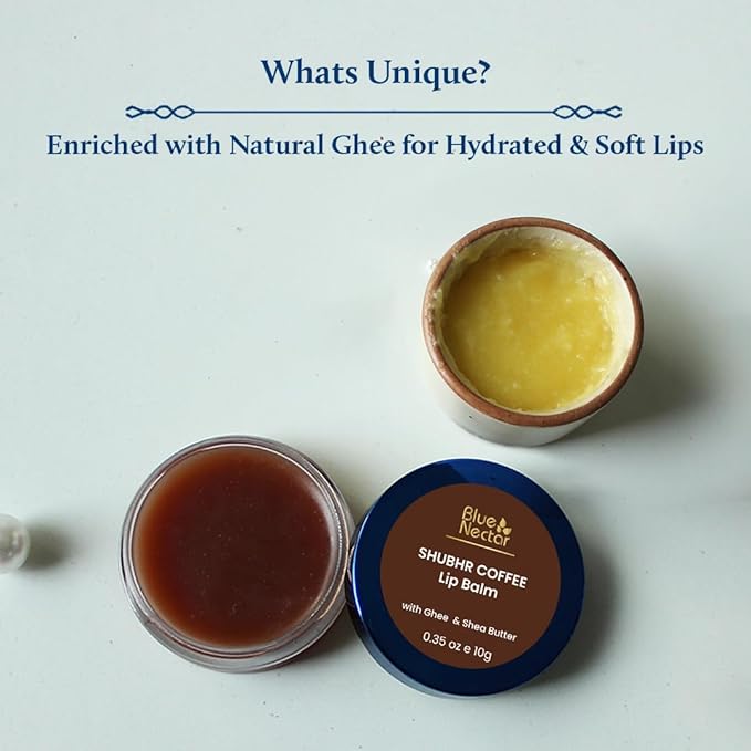 Blue Nectar Natural Hydrating Coffee Lip Balm with Organic Ghee for Dry Cracked Lips | Ayurvedic Lip Gloss with Herbal Clean Ingredients (0.35 oz, 10 Herbs)-Velvo Beauty