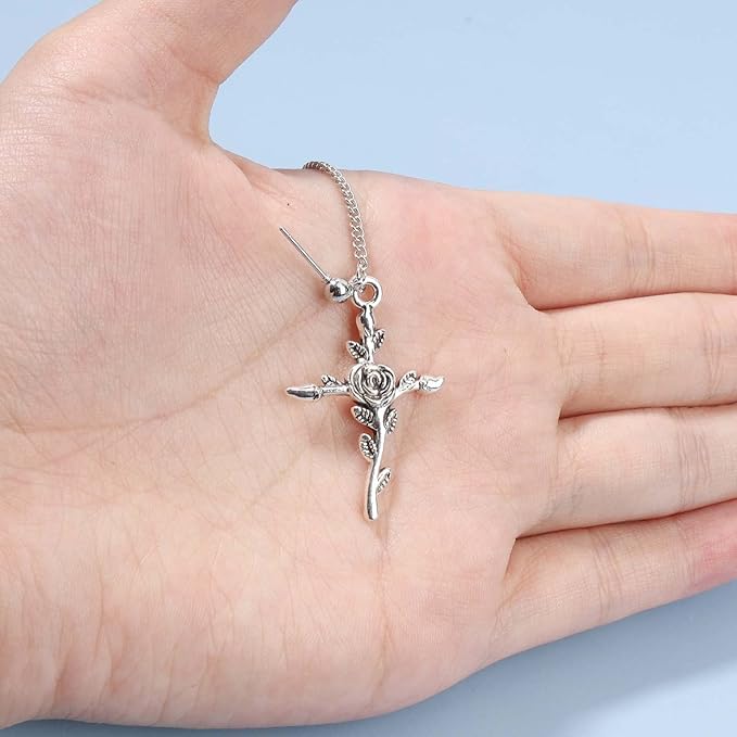 Cross Chain Cuff Earrings Silver Cross Dangle Chain Earrings Long Crucifix Drop Earrings Religious Ear Cuff Wrap Chain Earrings Jewelry for Women and Girls-Velvo Beauty