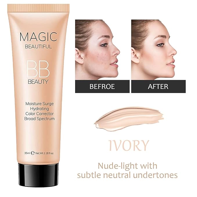 Sulily 2 Pcs BB Cream Full Coverage Foundation,Hydrating Natural Flawless Concealer, Clean Nude Makeup Base,Color Correcting Oil-Free BB Cream(ivory)-Velvo Beauty