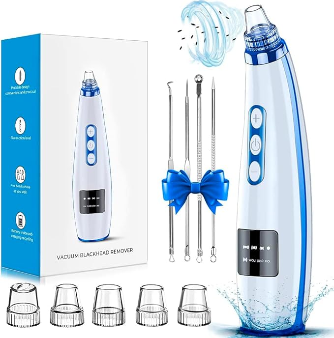 Blackhead Remover Pore Vacuum Upgraded Facial Pore Cleaner Electric Comedone Whitehead Extractor Tool-5 Suction Power,5 Probes,USB Rechargeable-Velvo Beauty