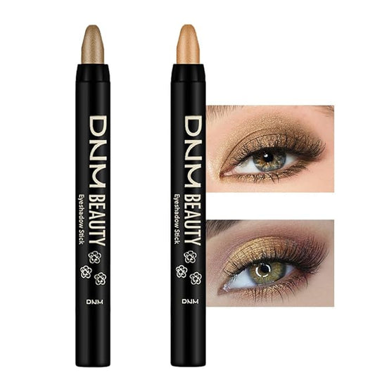 Kaely 2Pcs Cream Eyeshadow Stick Set for Eyes,Light Khaki & Desert Gold Shimmer Pen,Eye Brightener Halloween Makeup,sombras para ojos,Smooth Eye Shadow Highlighter Crayon Pencil Waterproof,04+06-Velvo Beauty