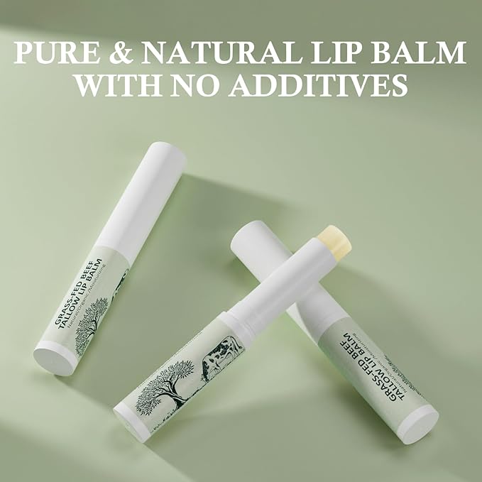Tallow Lip Balm, Natural Lip Balm, Beef Tallow for Skin, Tallow Balm, All Natural Unscented 100% Grass Finished Beef Tallow Chapstick Organic Moisturizing Hydrates Dry Lips Moisturizer for Lip Care-Velvo Beauty