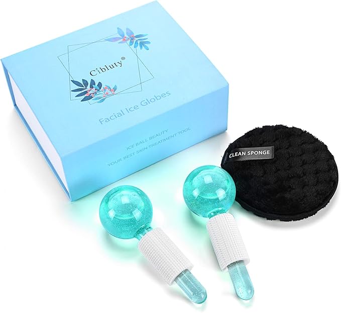 Ice Globes for Facials- Freezer Free Face Rollers with Essence for Daily Beauty Routines, Skin Massagers Globes Durable Quartz Glass for Reduce Puffiness Skin Cooling (Update Green)-Velvo Beauty