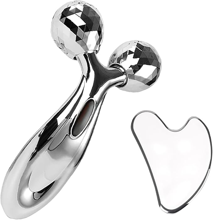 Stainless Steel Gua Sha and Face Roller Set,Metal Face Roller Gua Sha Massage Tool for Face Neck Eye Body Skin Care,Facial Roller for Women-Velvo Beauty