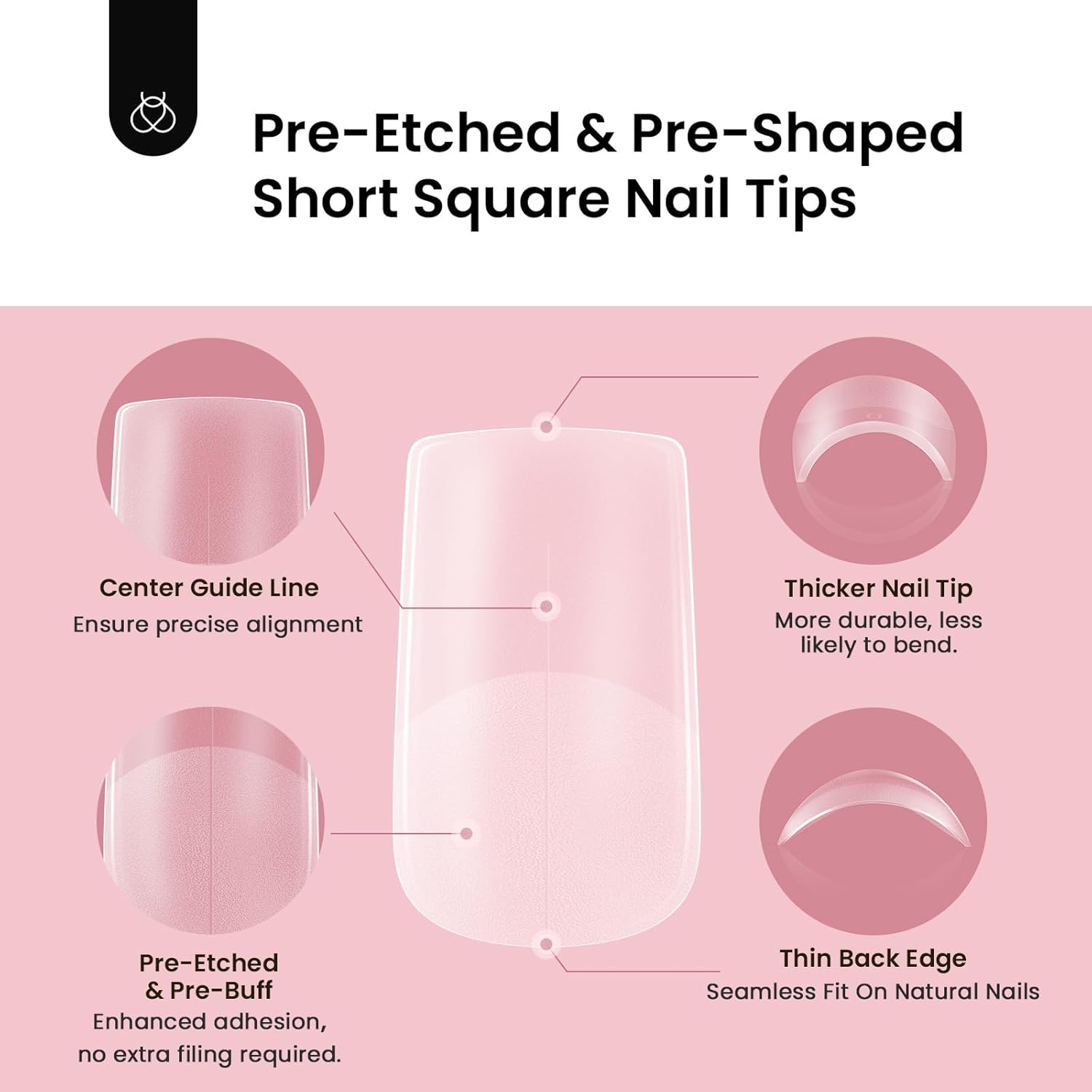 Beetles Short Square Nail Tips, 12 Sizes 288pcs French Full Matte Soft Pre-shaped Etch X Nail Tips, Full Cover False Nails Fake Acrylic Nails No Filing Needed for Nail Extensions Home DIY Nail Salon-Velvo Beauty
