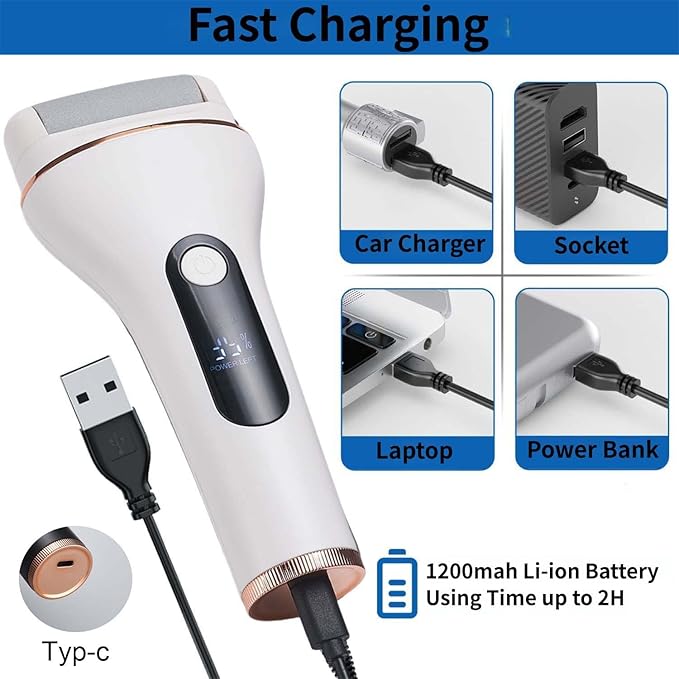 Electric Foot Callus Remover, Portable Electric Foot File with 15 in 1 Professional Pedicure Kits,Rechargeable Pedicure Tools for Foot Care, Waterproof Remover Cracked Feet & Dead Skin, Gift (White)-Velvo Beauty