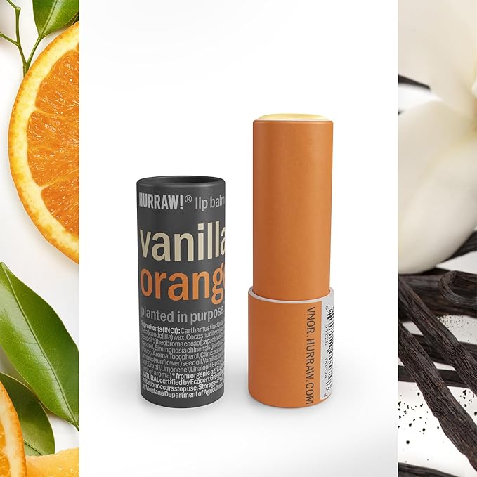Hurraw! Vanilla & Orange Lip Balm, 3 Pack: Plastic-Free with new cardboard push-up tube. Certified Organic, All Natural Origin, Vegan & Cruelty Free. Gluten, Bee, Shea, Soy & Palm Free. Made in USA-Velvo Beauty
