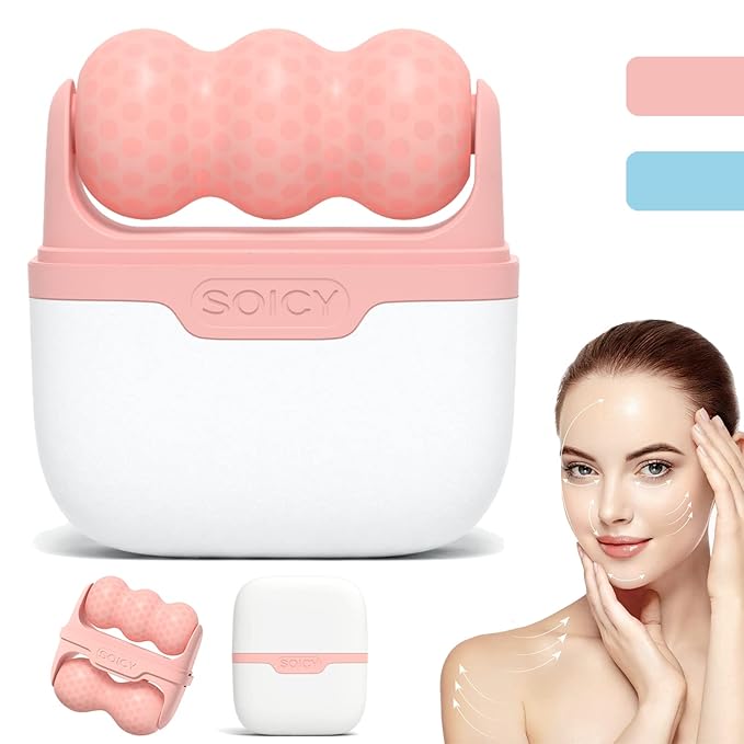 Ice Roller for Face and Eyes - Facial Skin Care Tools with 2 in 1 Face Roller and Travel Case, Self Care Gift for Men Women (Pink)-Velvo Beauty