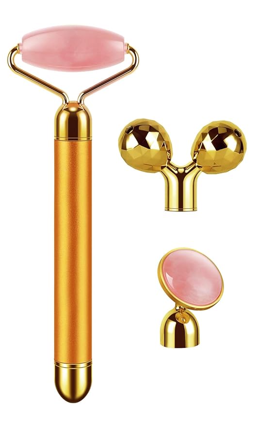 3-IN-1 Electric Jade Roller 3D Roller Facial Roller & Face Massager,Gold-Velvo Beauty