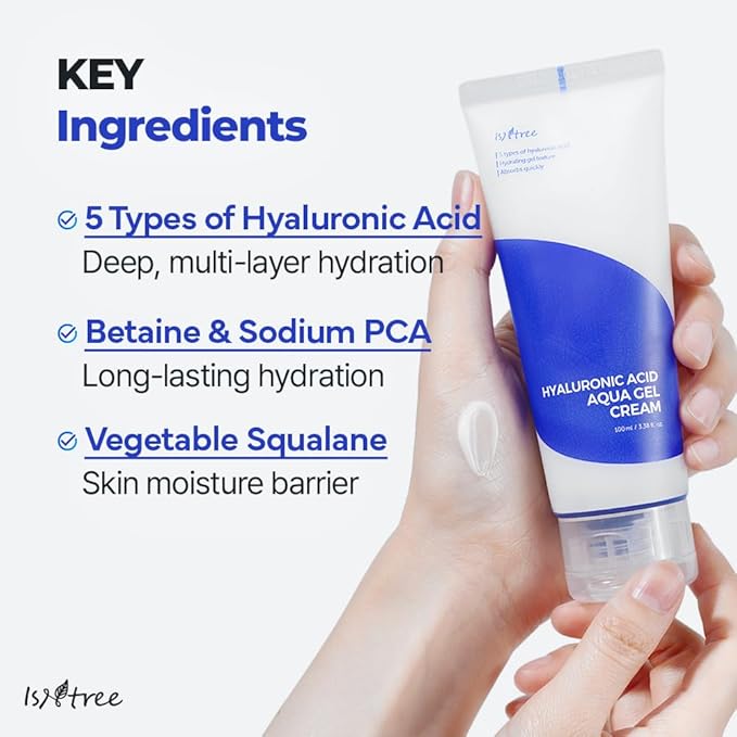 IsNtree Hyaluronic Acid Aqua Gel Cream 100ml, 3.38 fl oz | Korean Skincare | Lightweight Moisturizer | Quick-Absorbing Hydration | For Oily to Combination Skin-Velvo Beauty