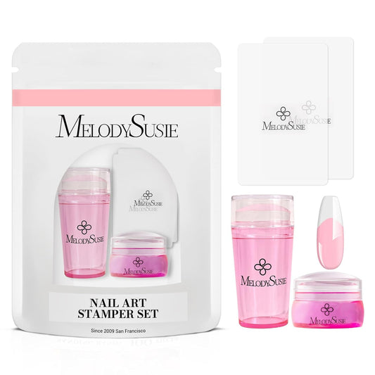MelodySusie French Nail Stamper Kit, Silicone Stampers with Scrapers, 4PCS Tool for French Manicure DIY Home Nail Design Salon, Pink-Velvo Beauty