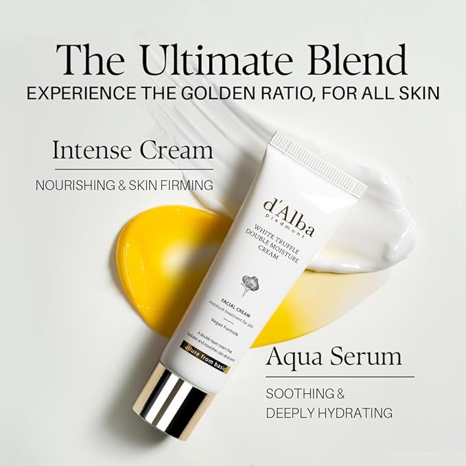 d'alba Piedmont White Truffle Double Moisture Cream, 2-in-1 Face Moisturizer, Vegan Skincare, Vegan Collegen, Skin Firming and Tightening, Dual Formula in ONE tube, Korean Skin Care (2.02 oz)-Velvo Beauty