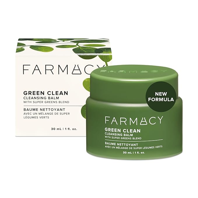 Farmacy Makeup Remover Cleansing Balm - Green Clean Waterproof Makeup Remover + Oil Based Cleanser - Newly Formulated Double Cleanser with Plant Based Waxes + Upcycled Moringa (30ml)-Velvo Beauty