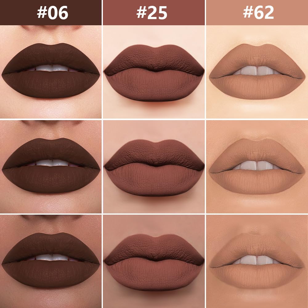 evpct 3Pcs Chocolate Nude Brown True Nude Matte Lip Liner & Liquid Lipstick Stain Makeup Set for Women, Lip Liner Stain Long Lasting Waterproof Smudge Proof, Cruelty Free Lip Makeup 24 hours originale-Velvo Beauty