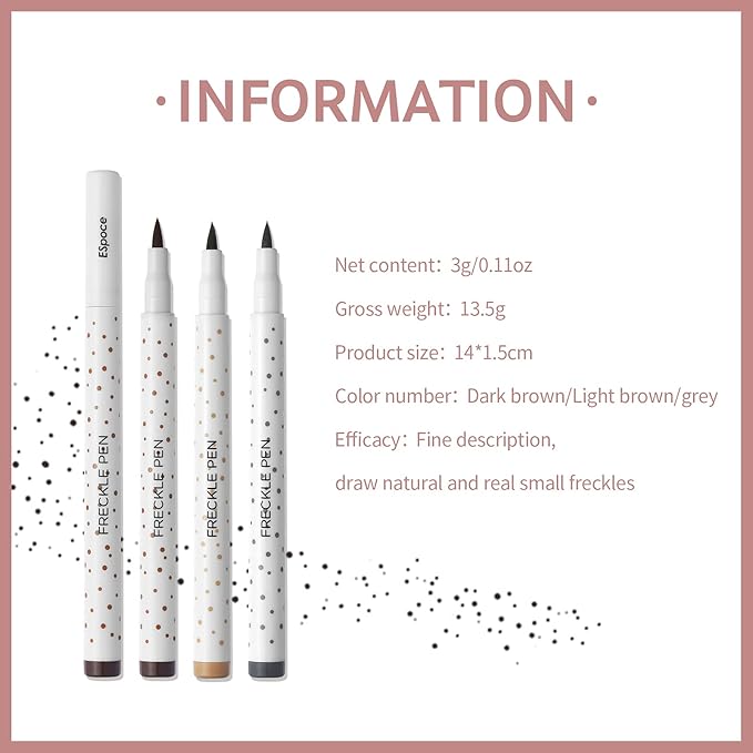 Freckle Pen 3 Colors Waterproof Long Lasting Quick Dry Small Spot Natural Like Face Freckle Makeup Pen, Dark Brown, Light Brown and Grey, Upgrade Design-Velvo Beauty