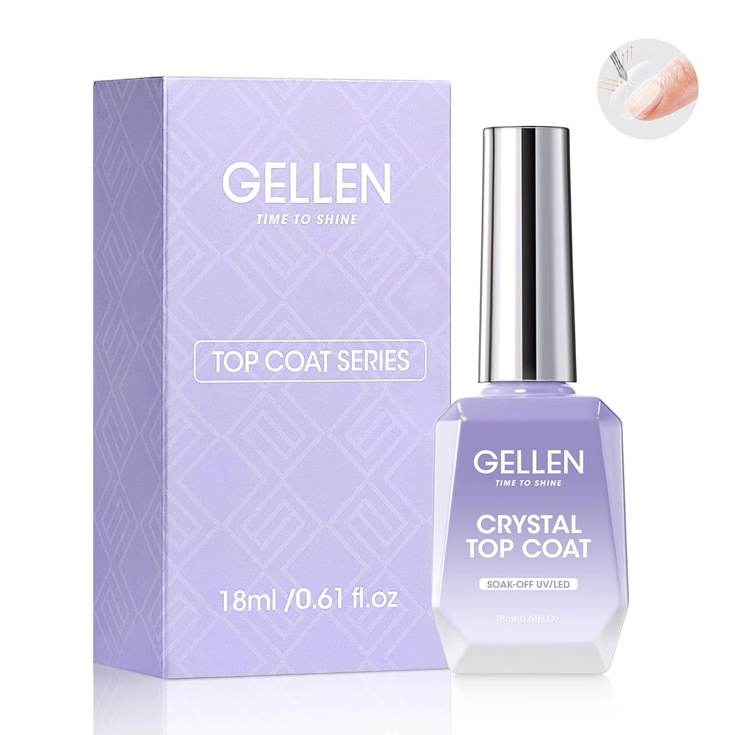 Gellen 18ml Gel Top Coat, Superior High Gloss Shiny Nail Polish Finish, Long Lasting Top Coat for DIY Nail Art Manicure-Velvo Beauty