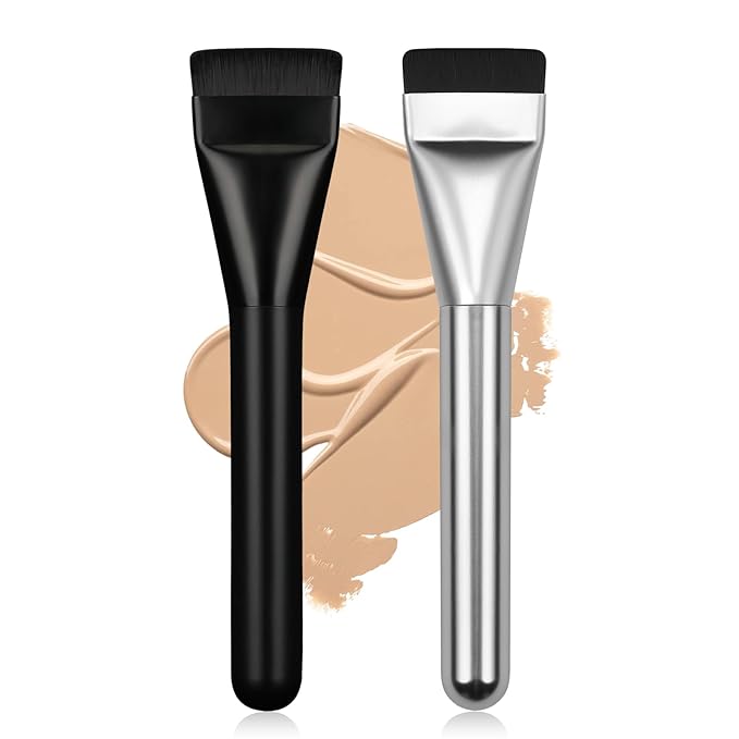 2Pcs Flat Foundation Brush,Face Mask Brush Makeup Spatula Facial Brush for Liquid Foundation Mask,Premium Face Korean Makeup Brush for Blending Cream (Black&Silver)-Velvo Beauty