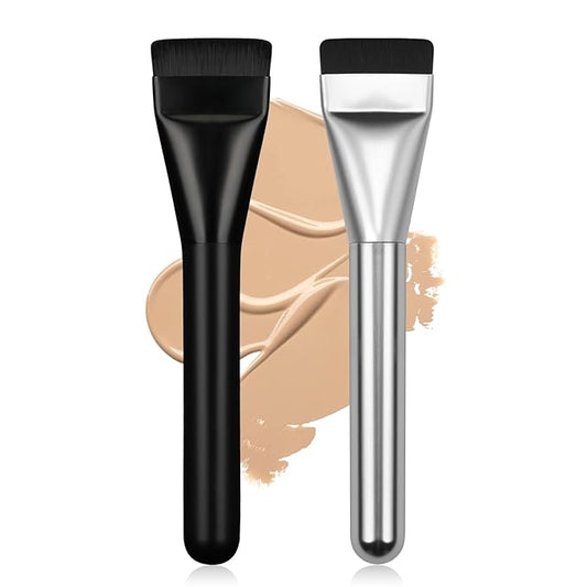 2Pcs Flat Foundation Brush,Face Mask Brush Makeup Spatula Facial Brush for Liquid Foundation Mask,Premium Face Korean Makeup Brush for Blending Cream (Black&Silver)-Velvo Beauty