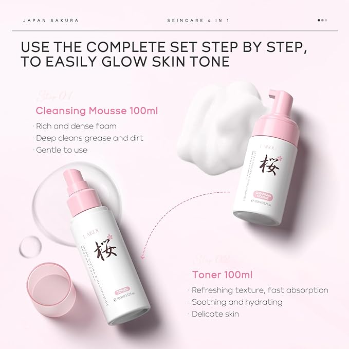 Skin Care, Skin Care Set, Skin Care Kit with Cleansing Mousse, Toner, Serum, Essence Cream Women Beauty Gift Sets 4pcs for Women Teen Girls Mom Daughter Mother's Day Birthday Christmas-Velvo Beauty