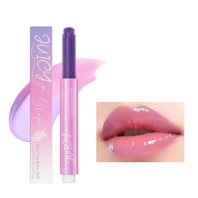Plumping Melting Lip Gloss, Click Jelly Color Changing Lipstick Lasting Tint Hydrate & Nourish, High-Shine for Plumper Lips, Glossier Lip Balm Natural Glossy Lip Gloss Tinted Lip Balm(#6 Grape)-Velvo Beauty