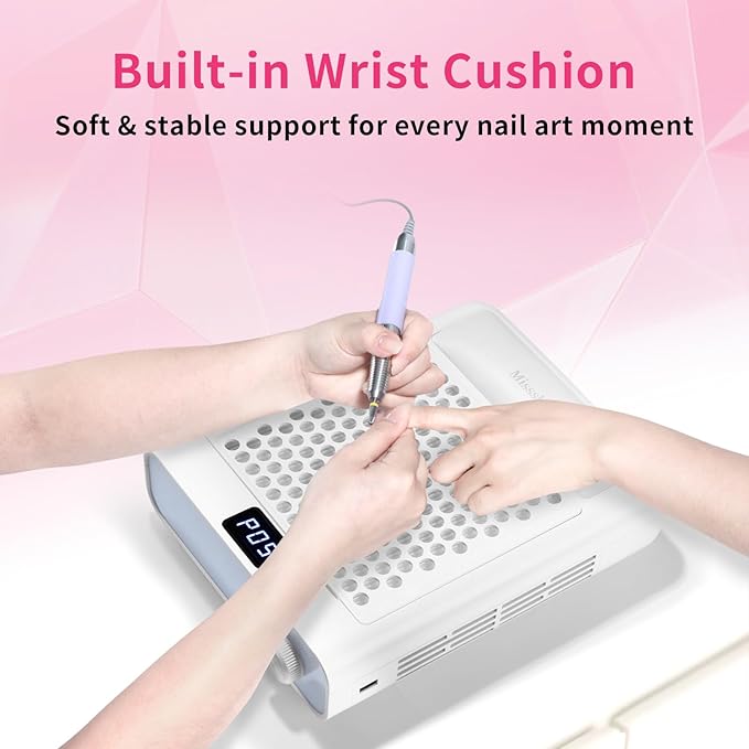 Missshine Dust Collector with Armrest – Professional 5-Speed Low Noise Vacuum Fan for Nail Techs – Powerful Suction with 10 Filter Papers for Salon & Home Use-Velvo Beauty
