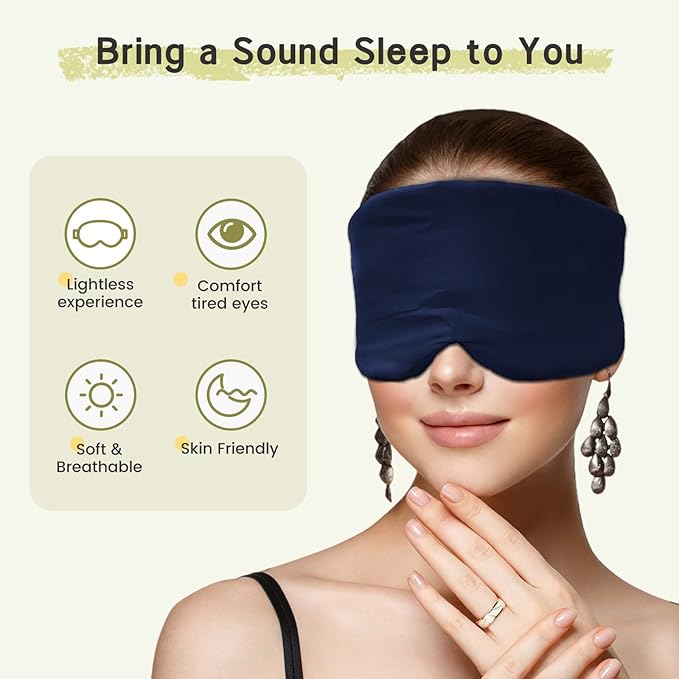 100% Handmade Bamboo Sleeping Eye Mask for Women for Men,Night Masks,Organic Sleep Mask,Blockout Eye Mask for Sleeping,Large Size Adjustable (Navy Blue)-Velvo Beauty