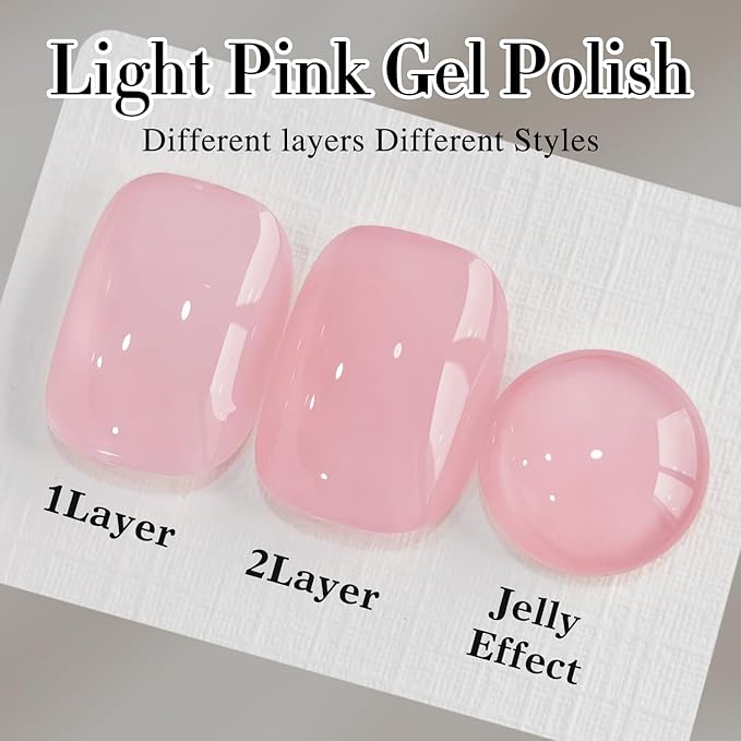 Double Rhythm 0.5Oz Translucent Gel Polish Sheer Neutral Natural Light Milky Same Color Same Bottle 15ML Jelly Gel Polish Art DIY at Home (Milky Pink-A1401)-Velvo Beauty