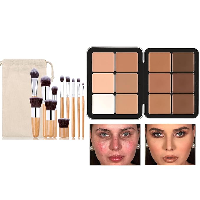 Makeup Cream Contour Palette with Makeup Brush, 12 Shades Full Cover Creamy Concealer and Highlighting Makeup Kit for Under Eye Dark Circles, Acne & Blemishes, Reduces Redness, Light to Dark-Velvo Beauty