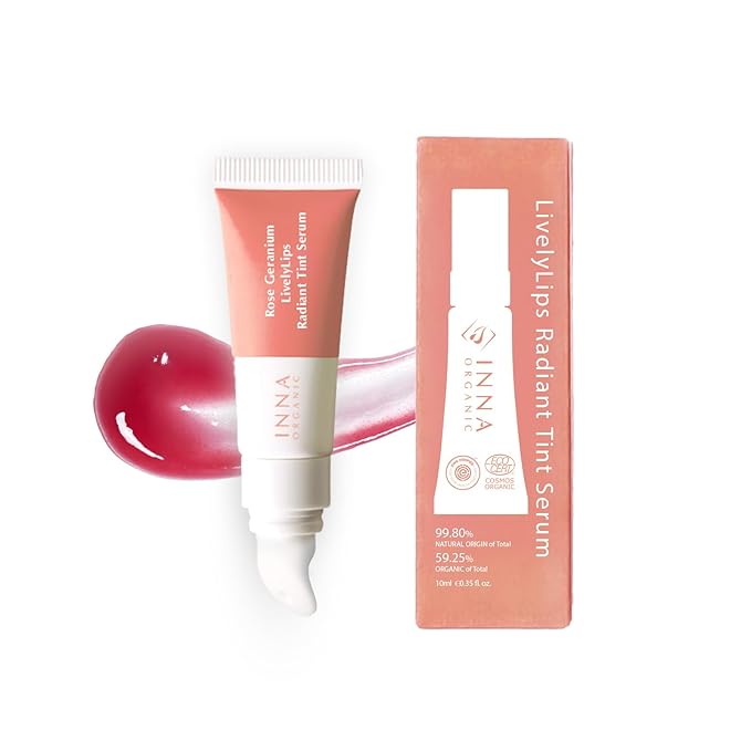 INNA ORGANIC Tinted Lip Serum, Moisturizing, Healing, Light Rosy color, 100% vegan, EWG & COSMOS Certified| Rose Geranium Essential Oils Infused Skincare | Luxury Clean Beauty-Velvo Beauty
