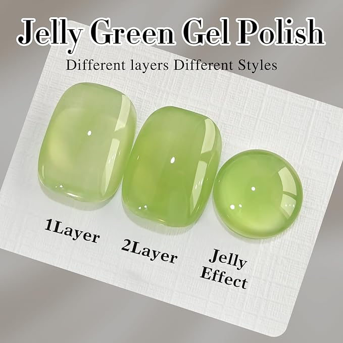 Double Rhythm Translucent Gel Polish Sheer Neutral Natural Light Milky Same Color Same Bottle 15ML Jelly Nail Polish Nail Art DIY at Home (Green-A1408)-Velvo Beauty