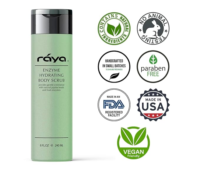 RAYA Enzyme Hydrating Body Scrub 8 oz Cucumber Scent (S-104) | Gentle and Exfoliating Body Scrub | Made with Seaweed, Jojoba Beads, and Fruit Enzymes-Velvo Beauty