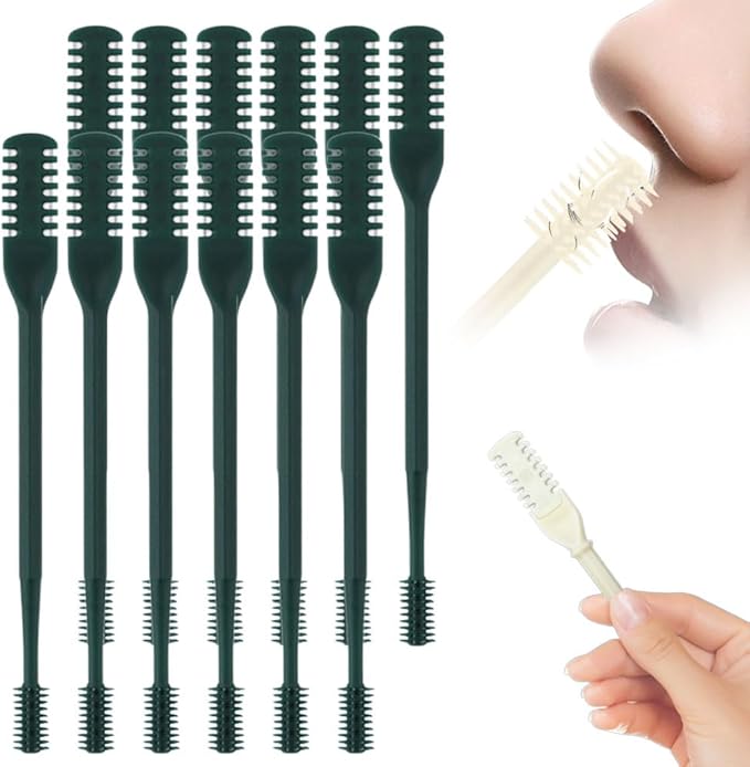 Nasal Hair Cutter, 2025 Upgraded Double Sided Noses Hairs Knife, 360° Rotating Portable Manual Nose Hair Trimmer, Noses Hairs Remover for Women Men Travel Essentials (Dark Green, 12 Pcs)-Velvo Beauty