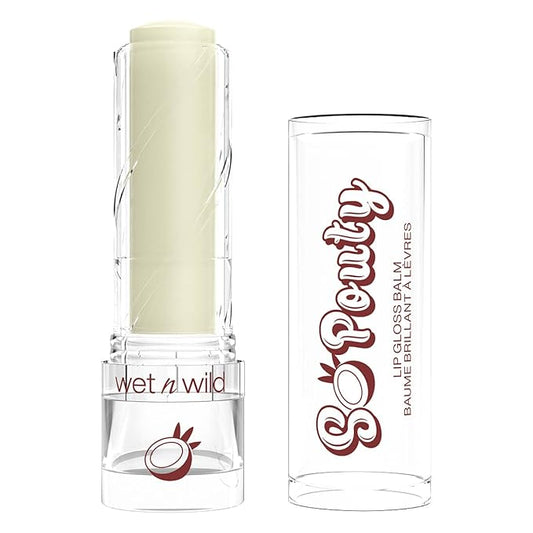 wet n wild Perfect Pout So Pouty Shine Tinted Lip Balm Coconut Flavored, Hyaluronic Acid, Vegan Collagen, Moisturizing For Dry Lip Care, Clear-Velvo Beauty