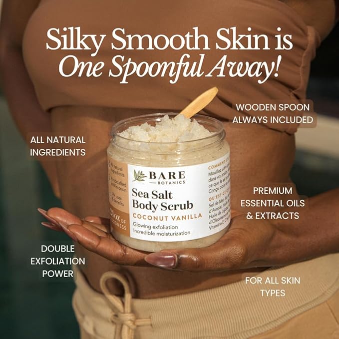 Bare Botanics Lavender Grapefruit Body Scrub 24 oz - Naturally Scented Himalayan Salt Scrub Made in Madison WI - Formulated w/Skin Loving Moisturizers - Cruelty Free Exfoliator w/a Cute Wooden Spoon-Velvo Beauty