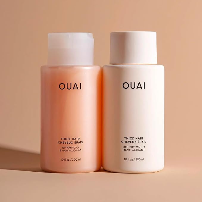 OUAI Thick Shampoo - Moisturizing Shampoo with Keratin, Marshmallow Root, Shea Butter, Avocado Oil for Thick Hair - Strengthens & Hydrates Strands - Paraben, Phthalate & Sulfate Free (10 Fl Oz)-Velvo Beauty