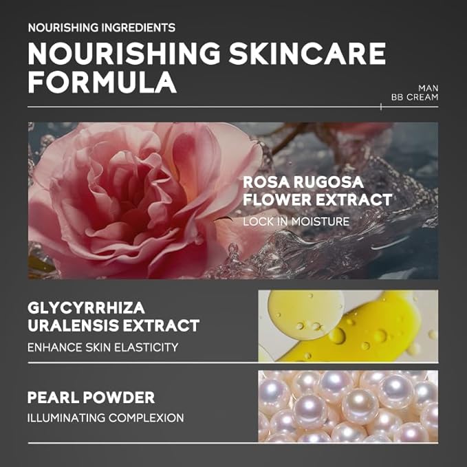 AKARY Hydrating Men BB Cream SPF 15 PA++, Full-Coverage Foundation&Concealer, Mens Face Moisturizer Cream Evens Skin Tone, Oil Control and Cover Flaws, Natural Finish for All Skin Types, Natural 240-Velvo Beauty