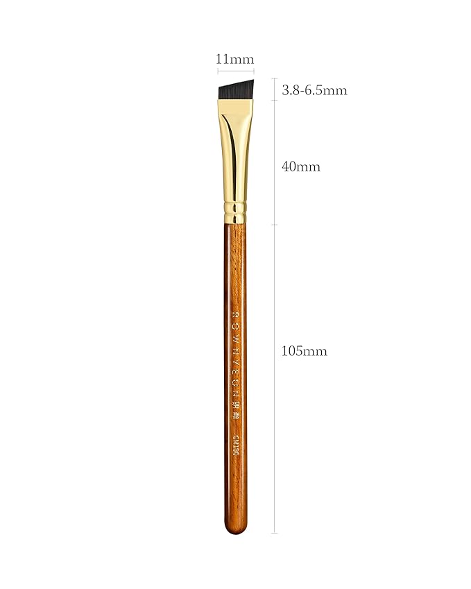 Desert Oak Series MicroBlade Angled Brow Brush - 11mm Ultra-Fine Nylon Bristles for 1mm Hair Strokes, Pomade/Gel/Powder Application, Bubinga & Brass (CM 190)-Velvo Beauty