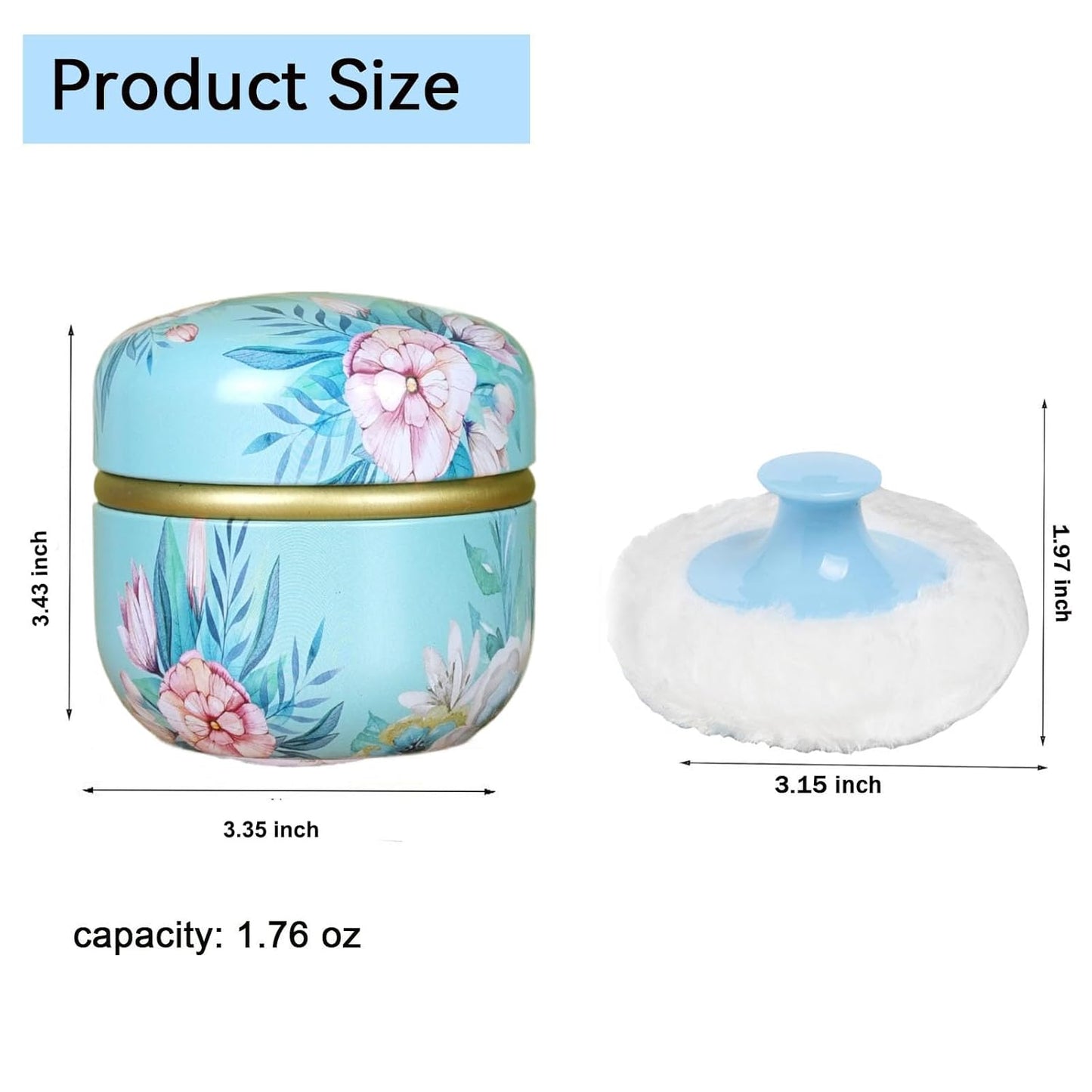Body Powder Puff and Container, 3.35" Portable Dusting Powder Container with Soft Puff Loose Powder Case Box Jar with Lids for Baby Women Home and Travel Use-Velvo Beauty