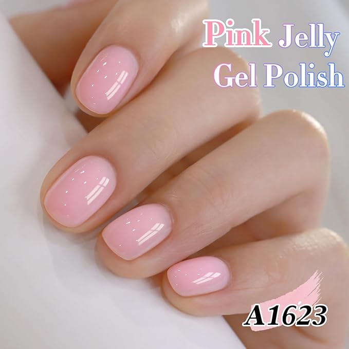 Double Rhythm 0.50 OZ Translucent Gel Polish Same Color Same Bottle Sheer Pastel Neutral Natural Milky 15 ML Jelly UV Nail Art DIY at Home (Pink-A1623)-Velvo Beauty