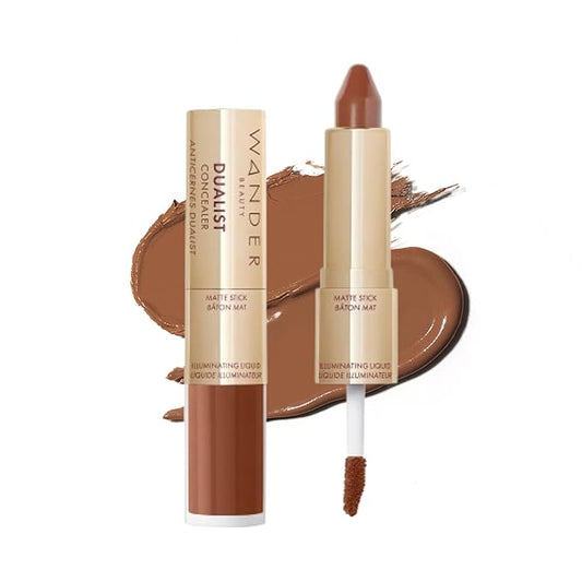 Wander Beauty Dualist Matte and Illuminating Concealer Makeup - Ebony - Dual-Ended Matte Concealer Stick + Liquid Concealer - Full Coverage Concealer Brightens & Hydrates Under Eyes - 0.28 fl oz-Velvo Beauty