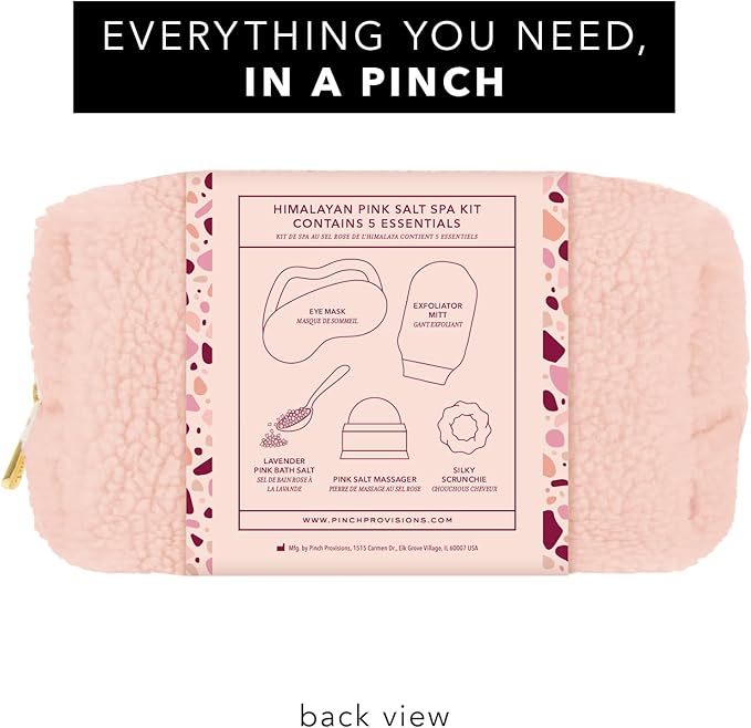 Pinch Provisions Himalayan Pink Salt Spa Kit, Spa Accessories & Essentials for Self-Care & Beauty, Includes Himalyan Salt Massager & Exfoliating Glove, Spa Set Gift, Multi-Functional Cosmetic Bag-Velvo Beauty