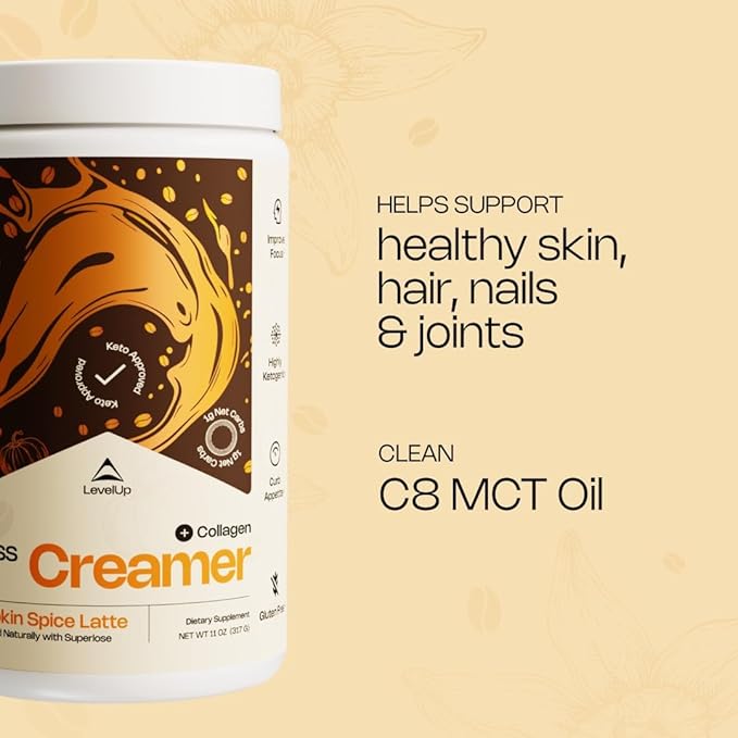 LevelUp Creamer, with Energizing MCT Oil and Collagen Peptides, Keto Coffee Creamer, Supports Natural Energy & Ketone Production - Pumpkin Spice Latte-Velvo Beauty