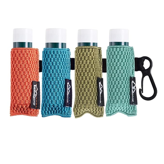 WKieason Lip Balm Holder Sleeve with Keychain Clip-on Lipstick Sleeve Holder Tight-knit Elastic Holder Pack of 4 (Orange/Blue/Olive/Green)-Velvo Beauty