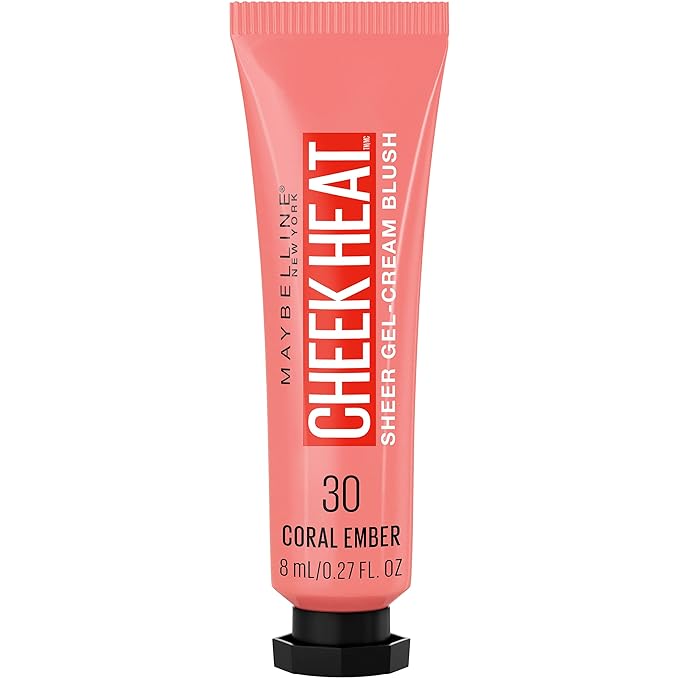 Maybelline New York Cheek Heat Gel-Cream Blush Makeup, Lightweight, Breathable Feel, Sheer Flush Of Color, Natural-Looking, Dewy Finish, Oil-Free, Coral Ember, 1 Count-Velvo Beauty