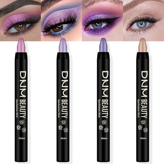 Kaely 4Pcs Metallic Shimmer Eye Shadow Sticks Set, Pink Light Purple Vioiet Mocha Beige, Eyeliner Pencil Eyeshadow Palette Halloween Makeup, Eye Highlighter Brightener Stick for Women-Velvo Beauty