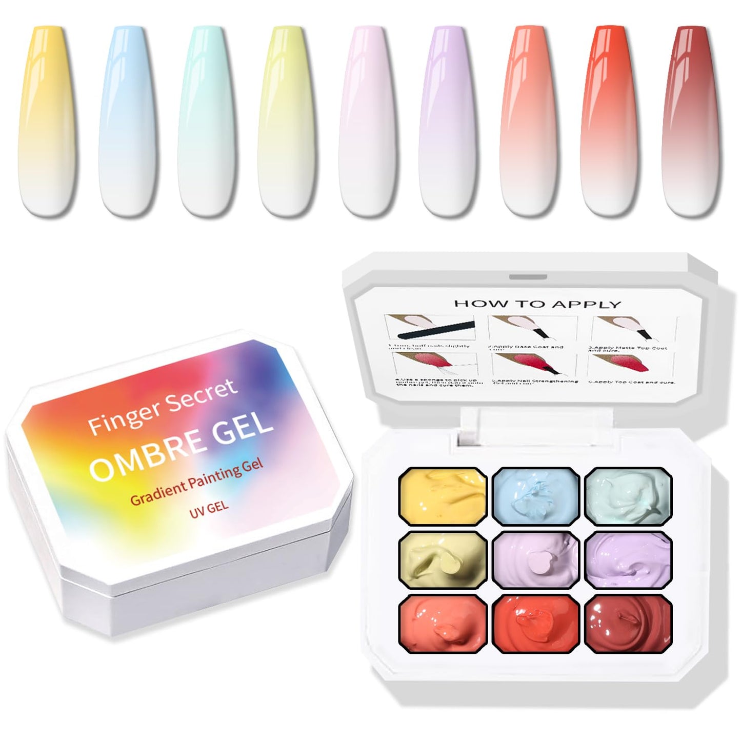 Sponge Pat Paint Nail Gel, 9 Colors Ombre Nails Gradient Gel Nail Blush Blooming Aura Nails Drawing Stripper Floral Painting Nail Art, No Wipe, UV/LED Curing (9 Colors A)-Velvo Beauty