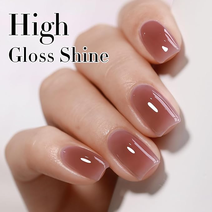 Double Rhythm 0.50 OZ Translucent Gel Polish Same Color Same Bottle Sheer Pastel Neutral Natural Milky 15 ML Jelly UV Nail Art DIY at Home (Red Brown-A1510)-Velvo Beauty