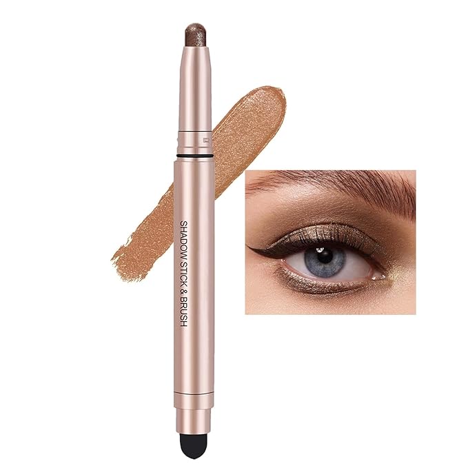 Brown Eyeshadow Stick, Smooth Cream Shimmer Single Eyeshadow Pencil, High Pigment Long Lasting Waterproof Eye Shadow Pen, Hypoallergenic Eye Highlighter Stick Create Multi-Dimensional Eyes Look 08#-Velvo Beauty