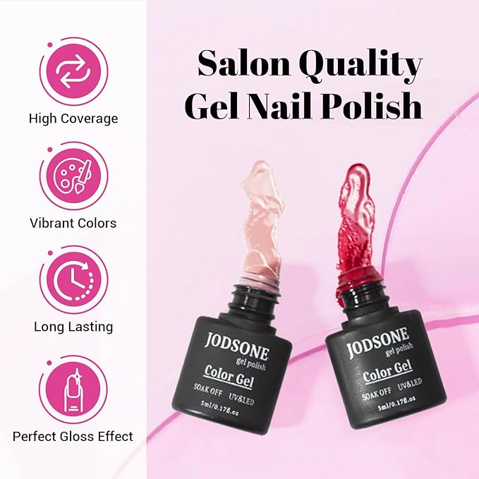 JODSONE 23 PCS Glitter Gel Polish with Soak off Base Coat Matte and Glossy Top Coat Glitter Red Pink Color High Shine and Fashion Gel Nail Polish Kit-Velvo Beauty